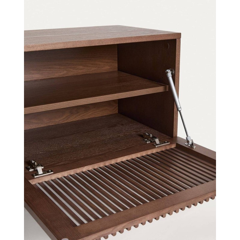 Mueble TV Beyla de chapa y madera maciza de fresno con acabado tono nogal 180 x 49,5 cm FSC 100%