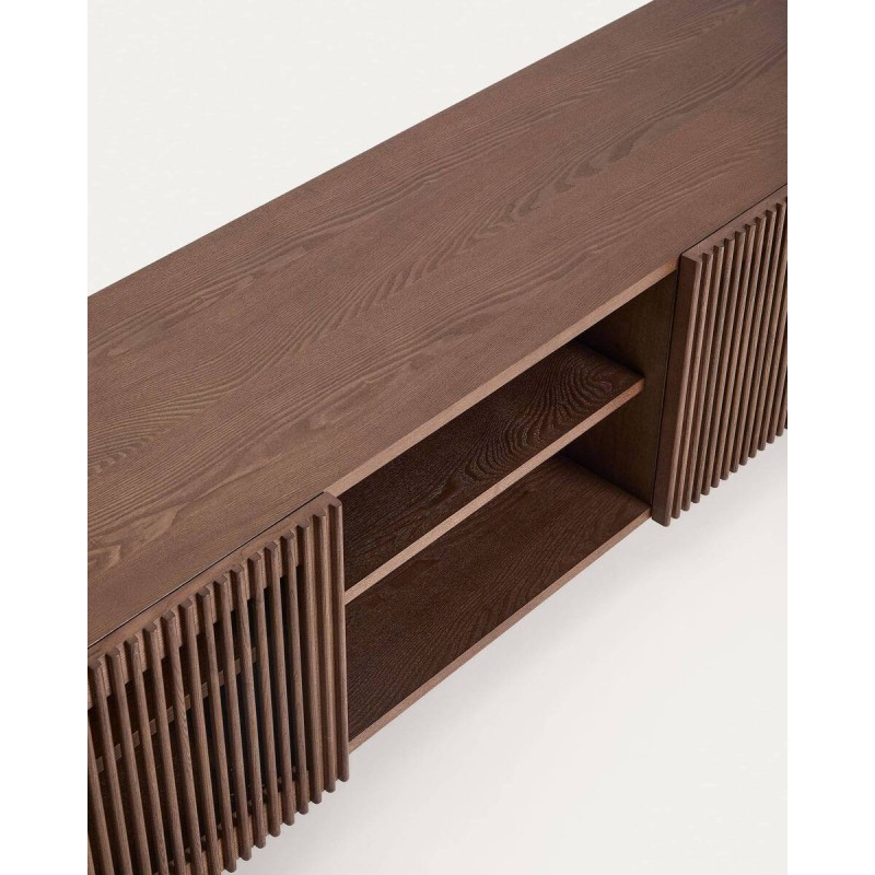 Mueble TV Beyla de chapa y madera maciza de fresno con acabado tono nogal 180 x 49,5 cm FSC 100%