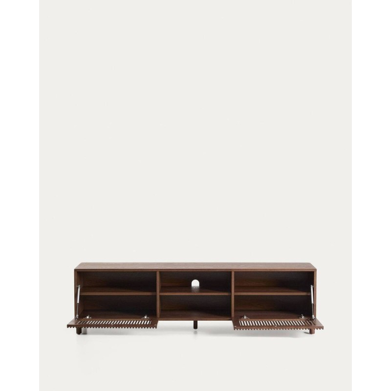 Mueble TV Beyla de chapa y madera maciza de fresno con acabado tono nogal 180 x 49,5 cm FSC 100%