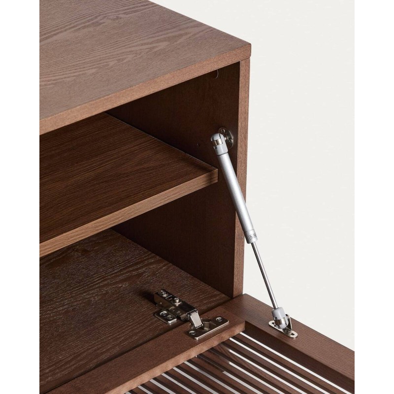 Mueble TV Beyla de chapa y madera maciza de fresno con acabado tono nogal 180 x 49,5 cm FSC 100%