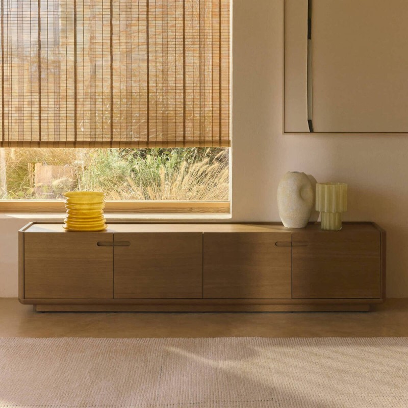 Arelida TV cabinet, low wooden unit with 4 doors