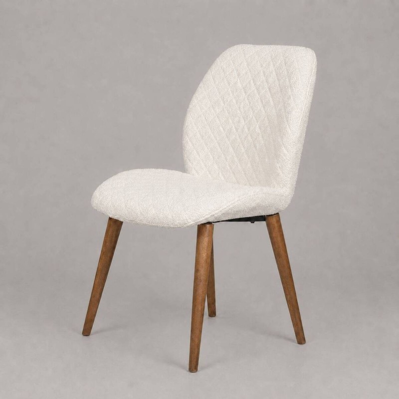 Silla Edda tapizada bouclé crema con patas fresno color nogal