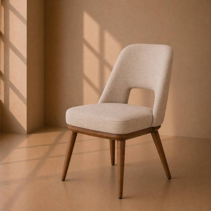 Silla de comedor nogalina tapizado gris y patas de nogal 58x48x82cm