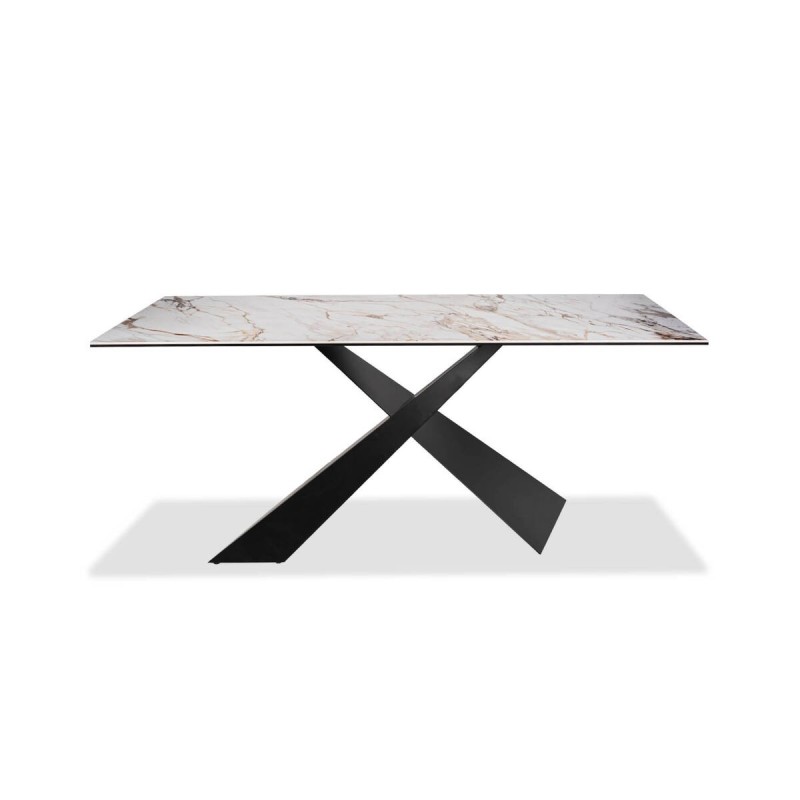 Mesa de comedor rectangular bulinx con tapa de cerámica y patas cruzadas 180x90x76cm