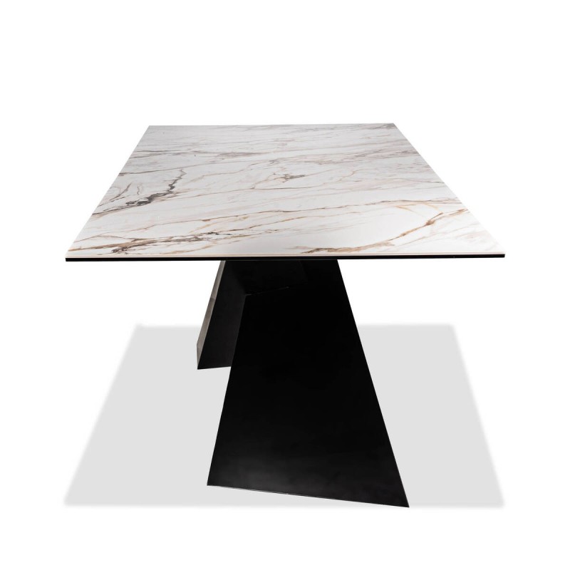 Mesa de comedor rectangular bulinx con tapa de cerámica y patas cruzadas 180x90x76cm