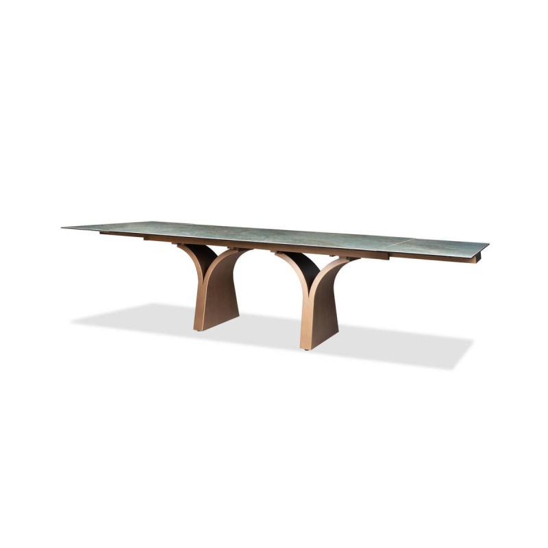 Mesa de comedor extensible luvia con tapa de cerámica verde 200/300x100x76cm