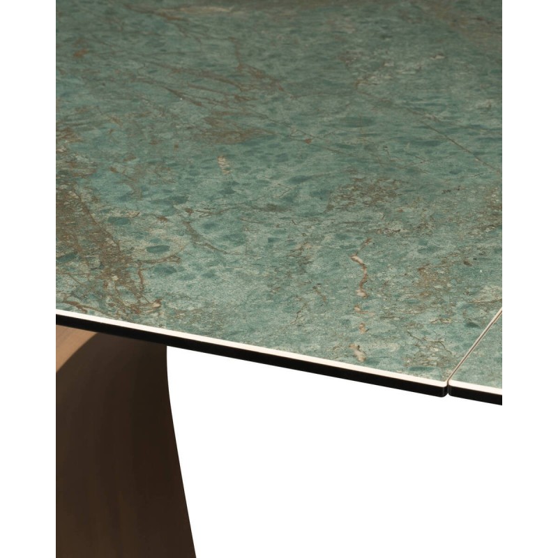 Mesa de comedor extensible luvia con tapa de cerámica verde 200/300x100x76cm