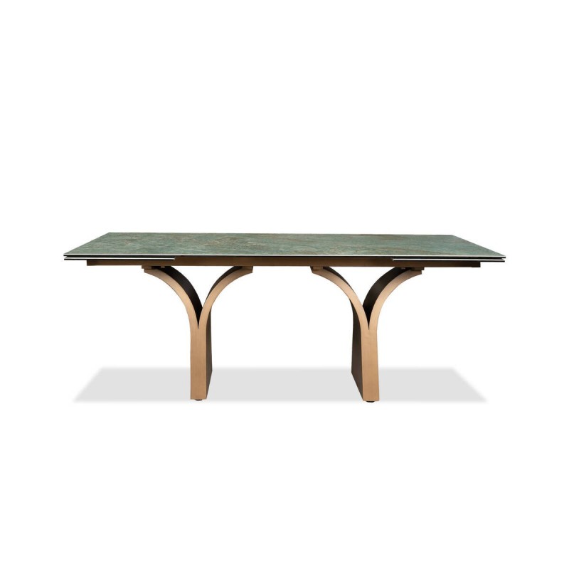 Mesa de comedor extensible luvia con tapa de cerámica verde 200/300x100x76cm