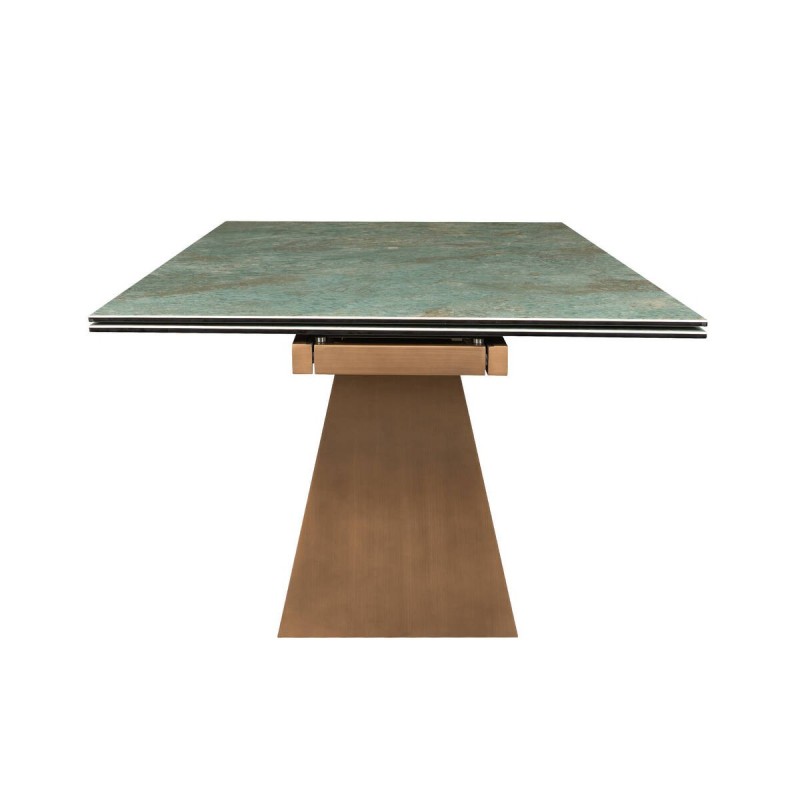 Mesa de comedor extensible luvia con tapa de cerámica verde 200/300x100x76cm