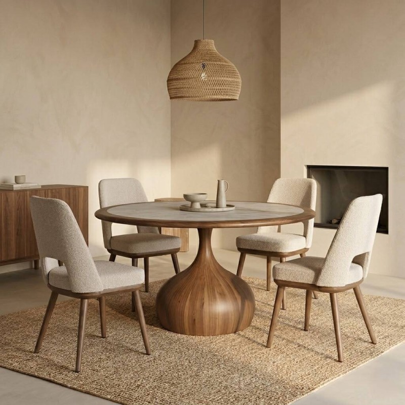Mesa redonda naiad de cerámica con base en forma de gota 135x76cm