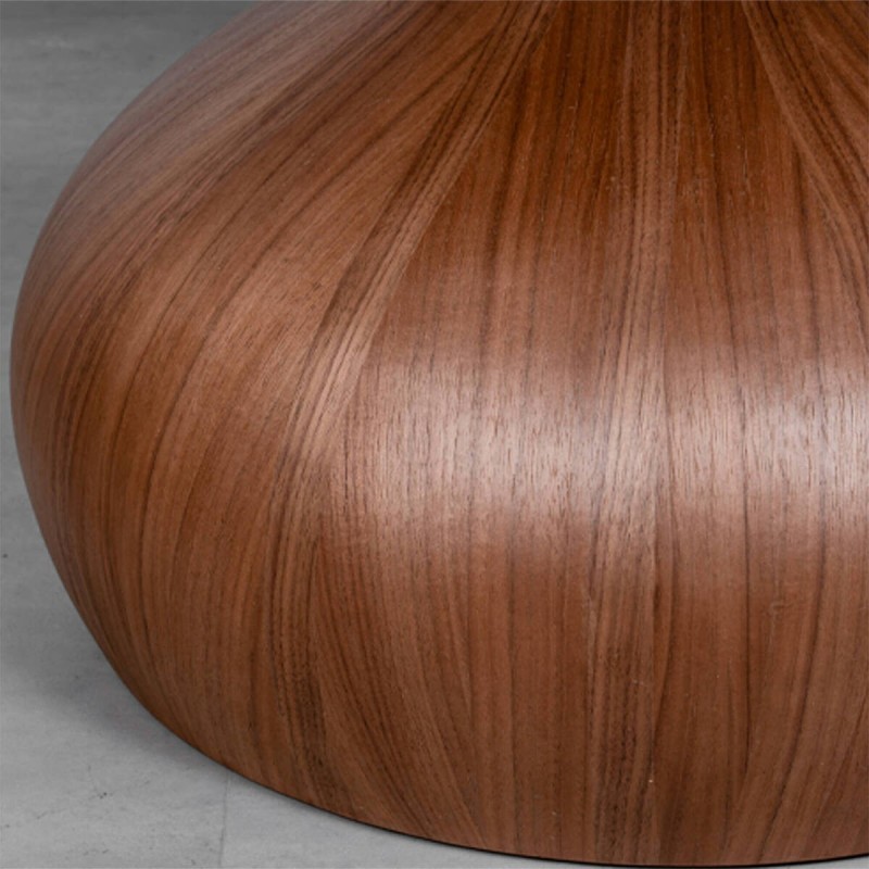 Lujin round dining table, white ceramic with walnut effect base, 135cm
