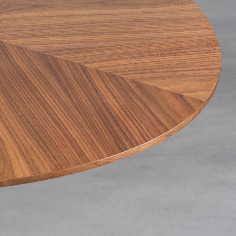 Mesa de comedor  Atria ovalada en nogal con base metálica bronce