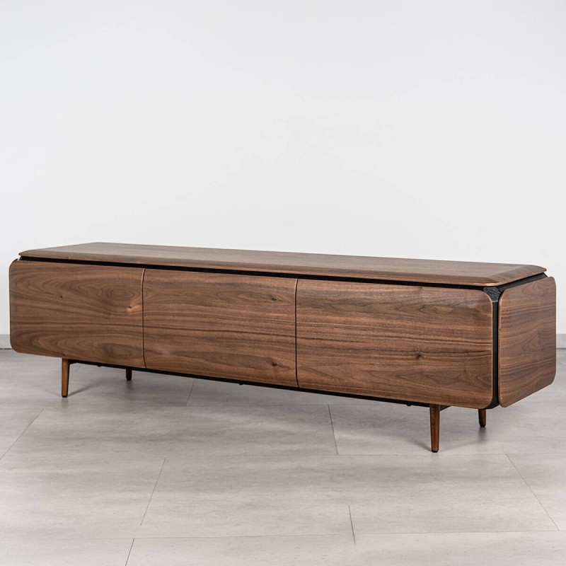 Mueble TV Teresa en Chapa de Nogal con Detalles en Negro 180cm