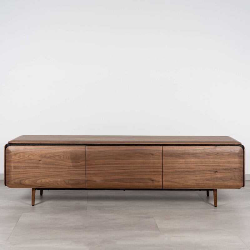 Teresa TV stand in walnut veneer with black details, 180cm