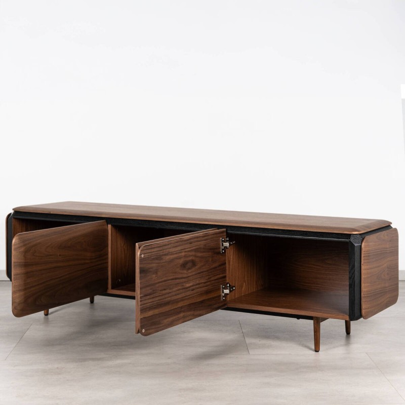 Mueble TV Teresa en Chapa de Nogal con Detalles en Negro 180cm