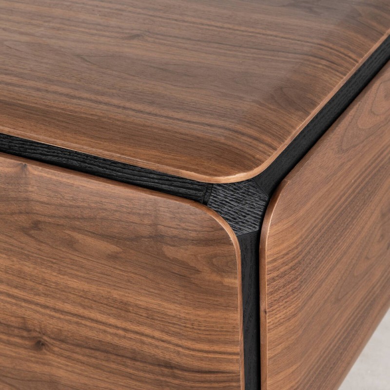 Teresa TV stand in walnut veneer with black details, 180cm