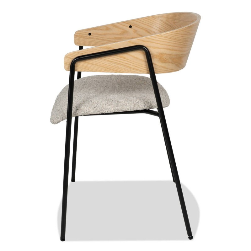 Silla de comedor Herve Oak tapizada blanca y madera clara 52x52x75cm
