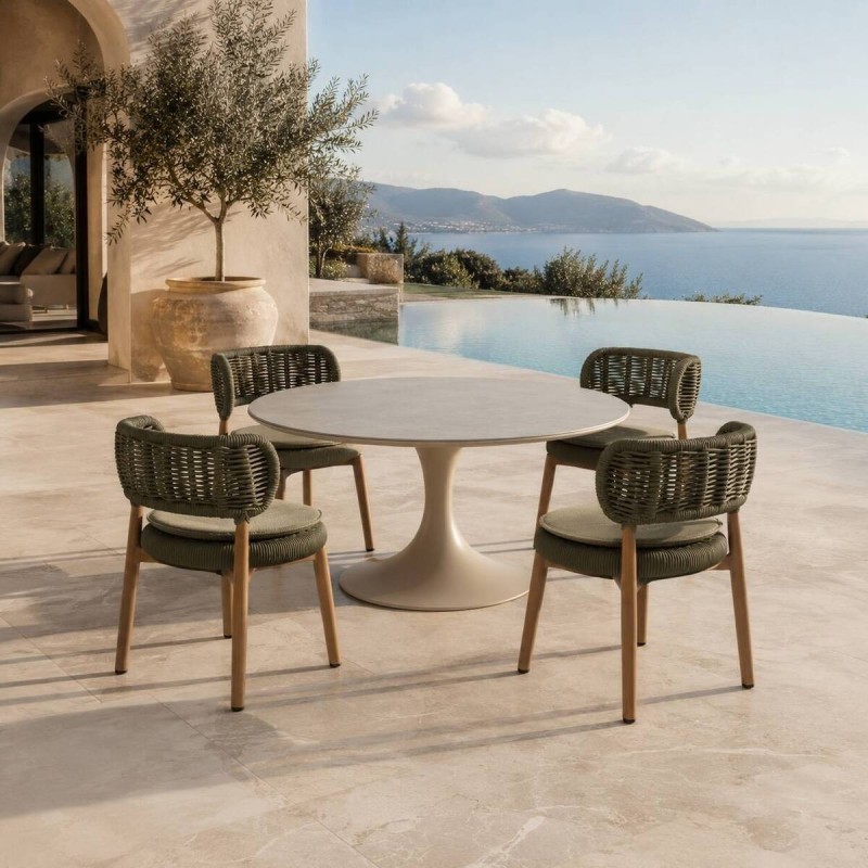 Mesa de Comedor Exterior Ragusa Redonda con Tablero de Piedra 158cm