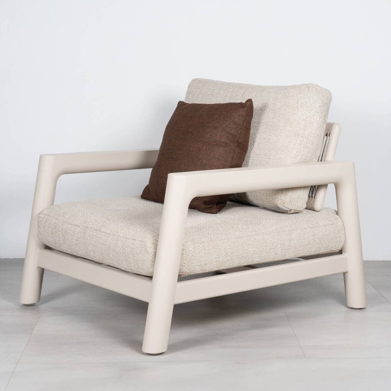 Tolo Outdoor Armchair with Olefin Rope and Sand Beige Aluminum Frame