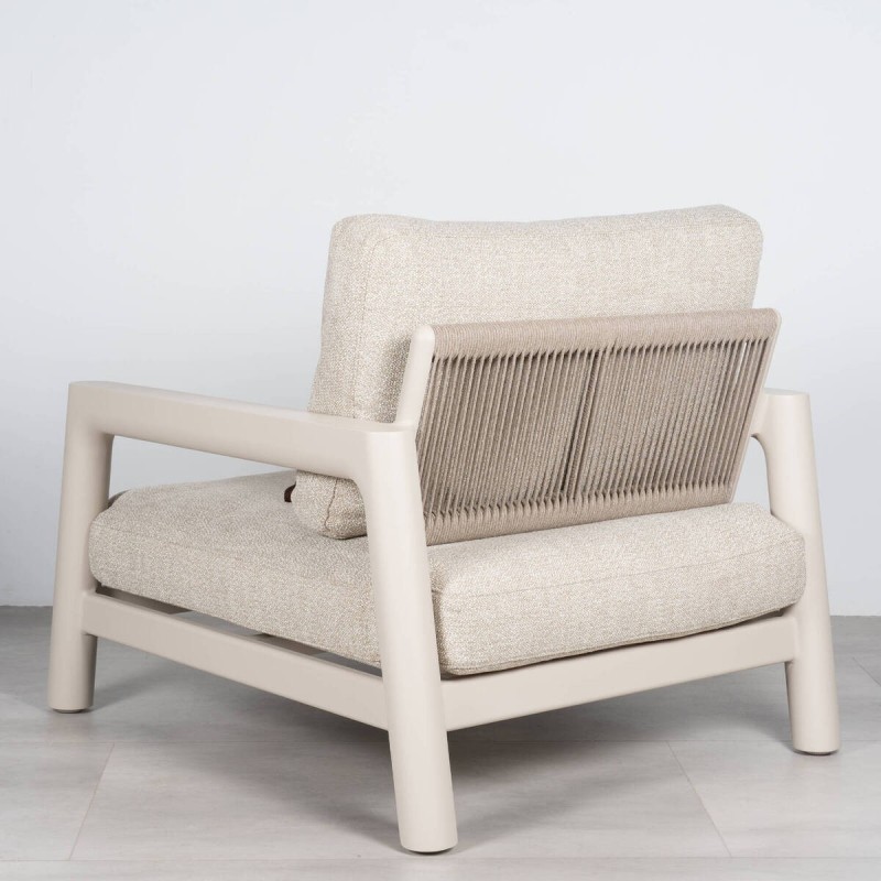 Tolo Outdoor Armchair with Olefin Rope and Sand Beige Aluminum Frame