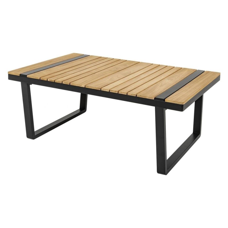 Soraya outdoor coffee table, anthracite gray aluminum and teak wood, 118x70x46cm