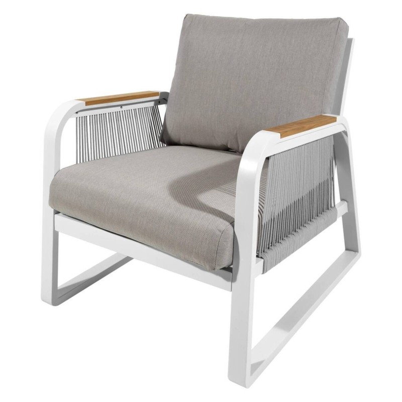 Soraya outdoor armchair, white aluminum and teak wood, 72x83x88cm