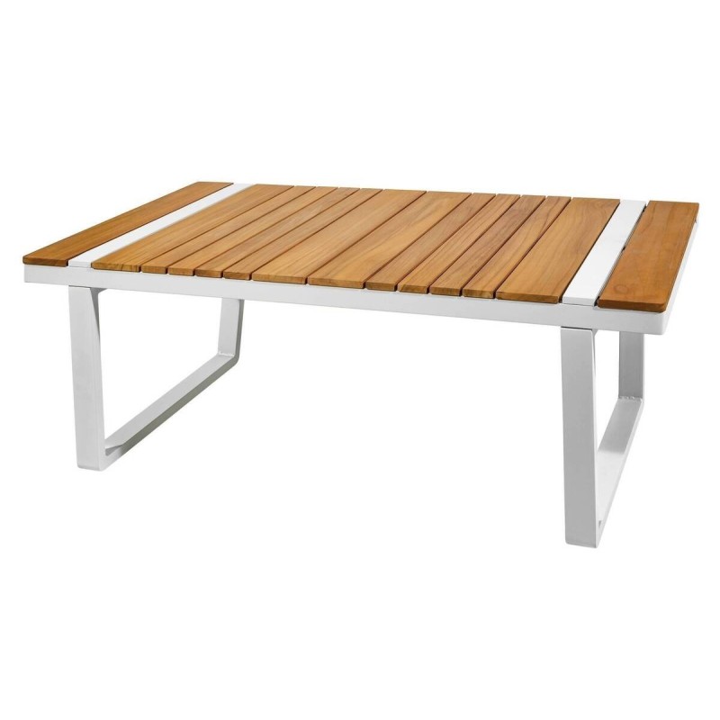 Soraya outdoor coffee table, white aluminum and teak wood, 118x70x46cm