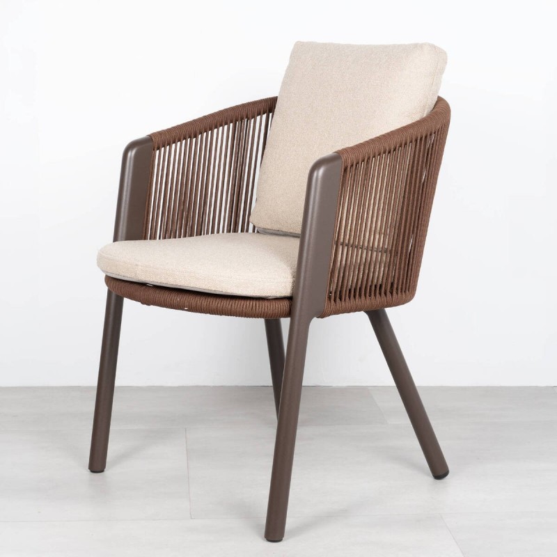 Kafue Terrace Chair with Armrests and Chocolate Brown Olefin Rope
