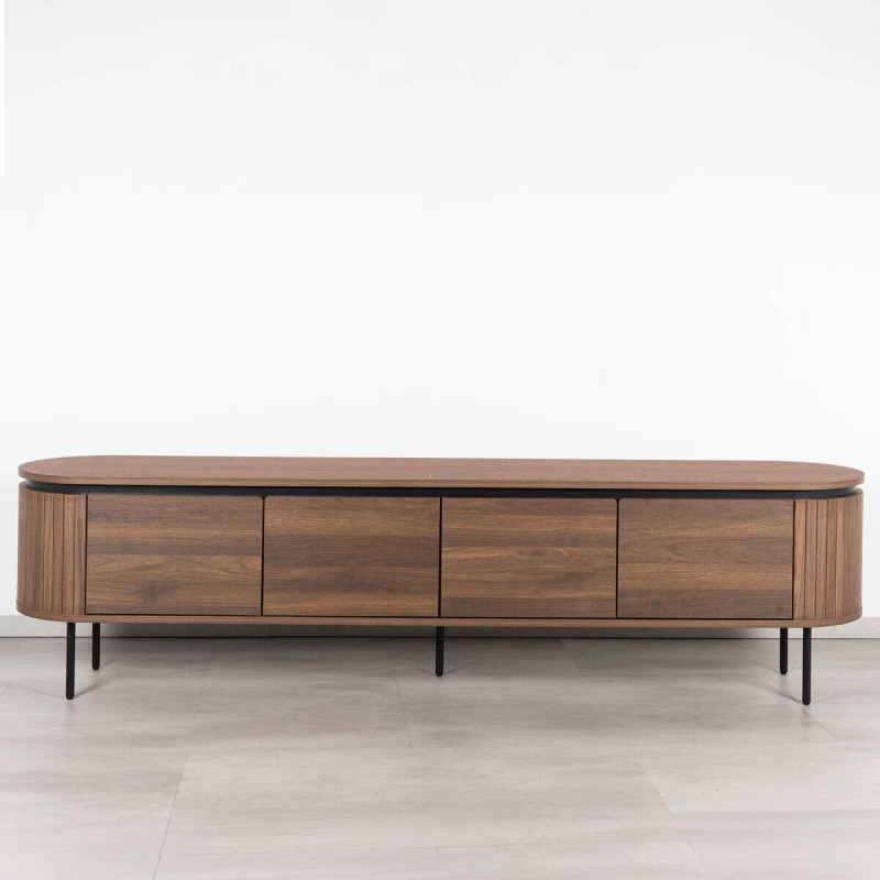 Mueble TV Jade Acanalado Acabado Nogal y Patas Negras 200 cm