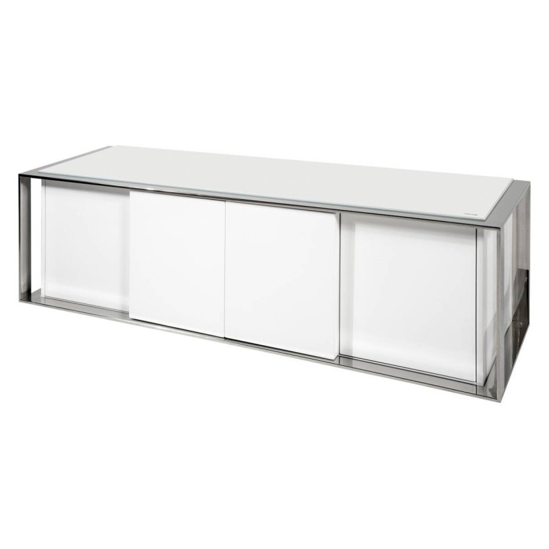 White lacquered TV unit - stainless steel 160x48x48cm