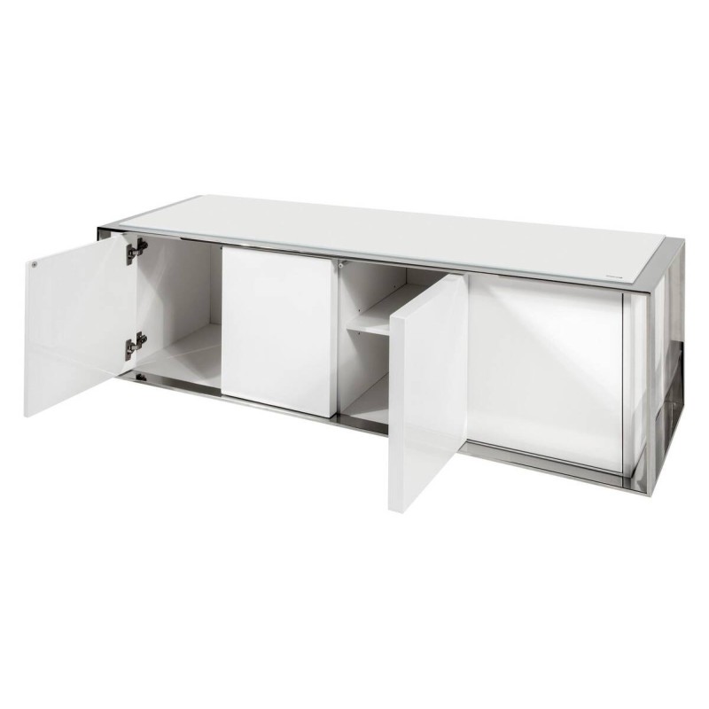 White lacquered TV unit - stainless steel 160x48x48cm