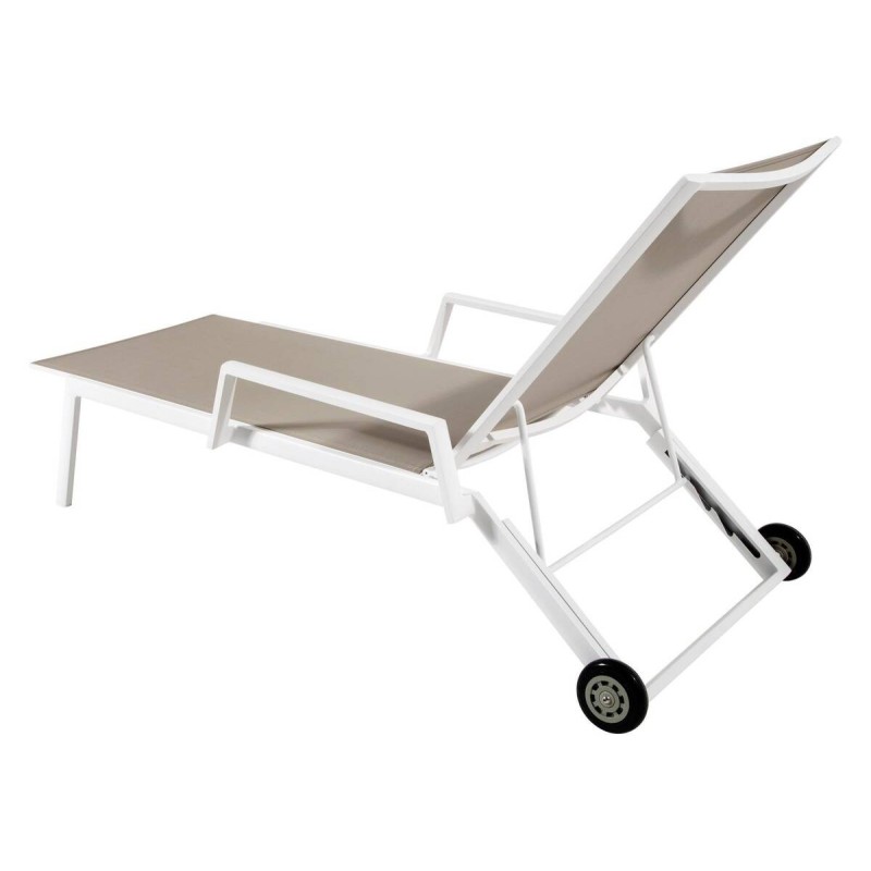 Tumbona de exterior con reposabrazos aluminio blanco  textilene caqui 194x75x92cm