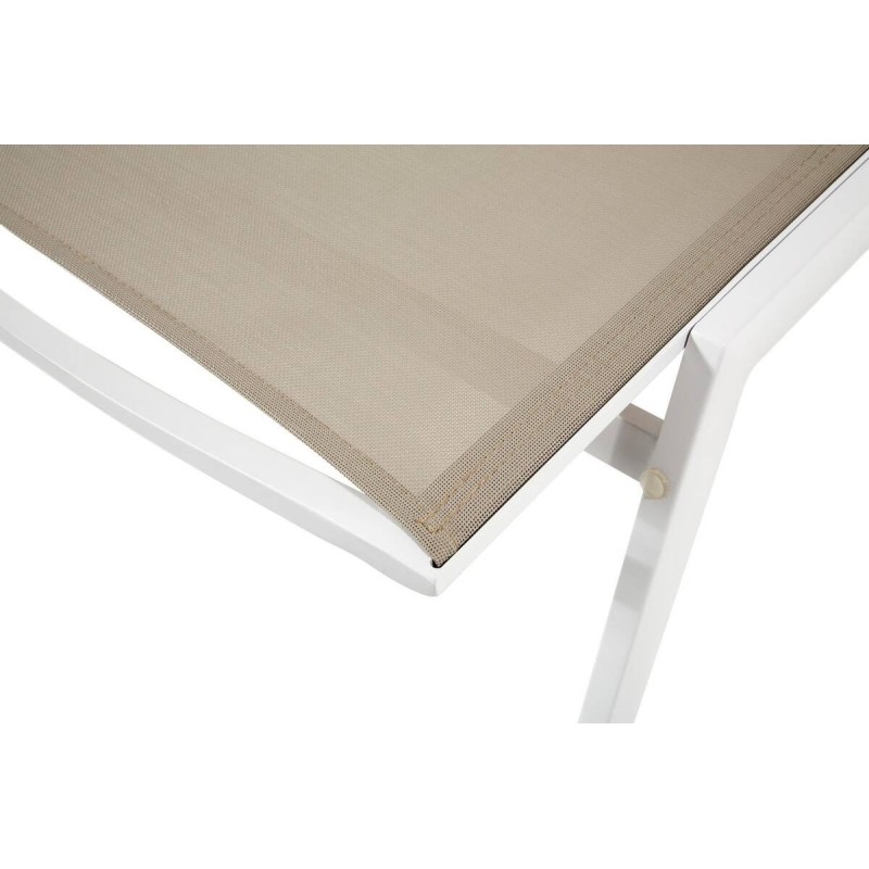 Tumbona de exterior con reposabrazos aluminio blanco  textilene caqui 194x75x92cm