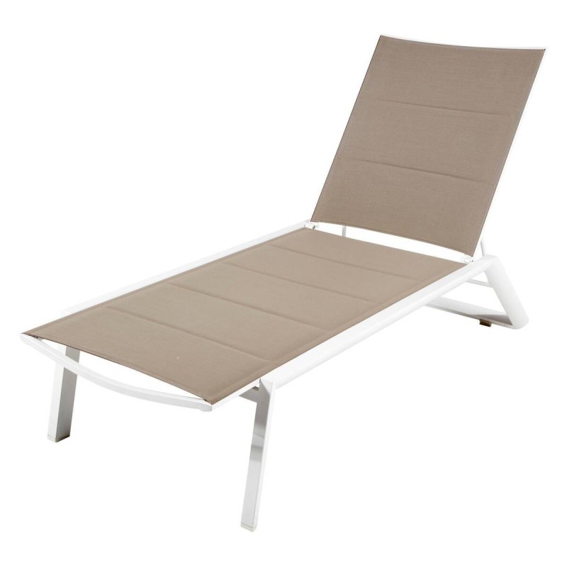 Outdoor sun lounger, white aluminum and khaki textilene, 194x67x94cm
