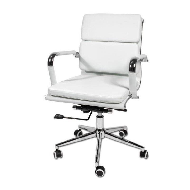 Office chair, low back, faux leather, white, ugal, 55x60cm