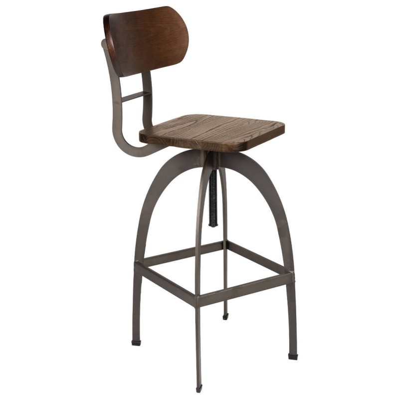 Height-adjustable stool made of metal and elm wood, 38x38x97cm