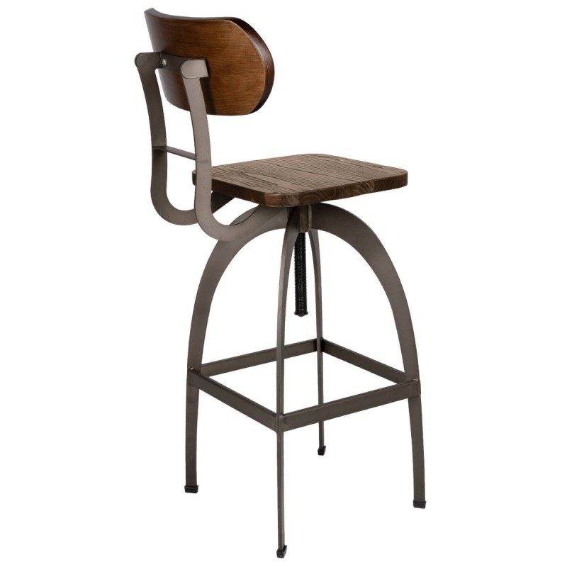 Height-adjustable stool made of metal and elm wood, 38x38x97cm