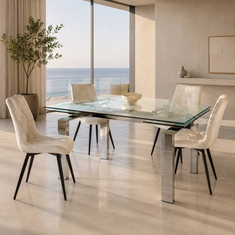 Mesa de comedor extensible cristal y acero cromado 160/240x90x76cm
