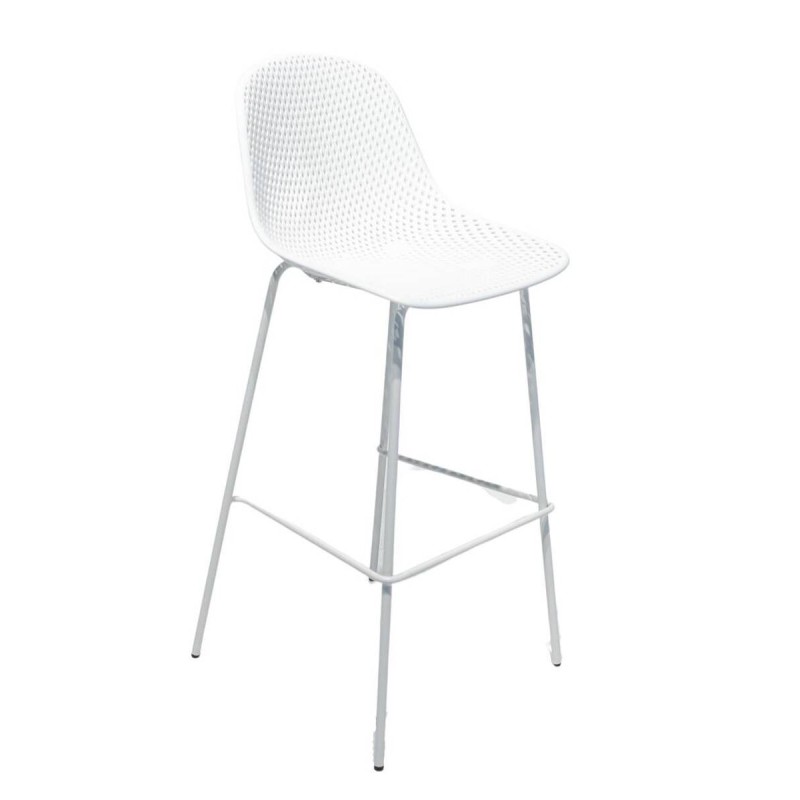 Taburete alto polietileno blanco con patas metálicas 44x46x106cm