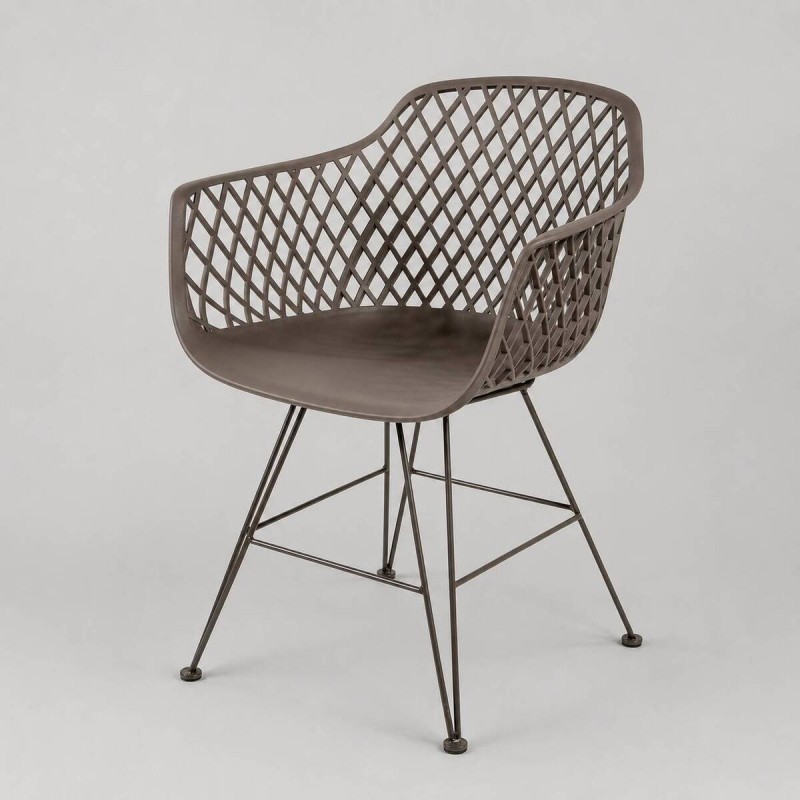 Silla de exterior con brazos polietileno gris y patas metálicas