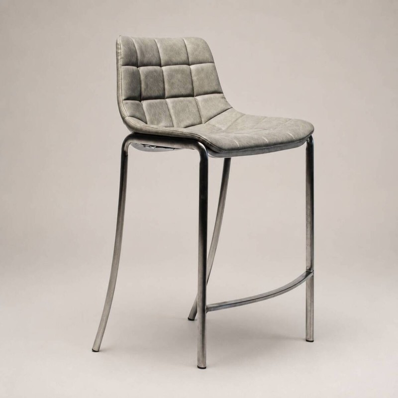 Taburete alto polipiel gris y acero cepillado 50x47x105cm