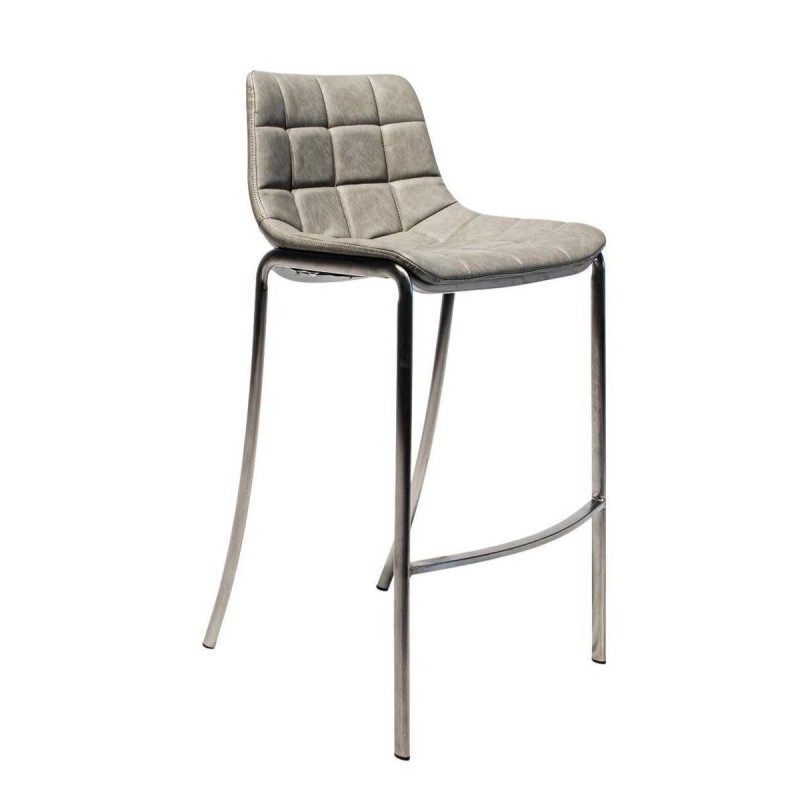 Taburete alto polipiel gris y acero cepillado 50x47x105cm