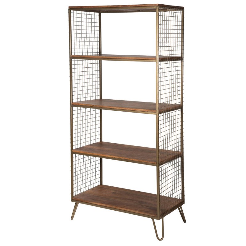 Estantería madera de mango y rejilla metal marrón 80x38x174cm