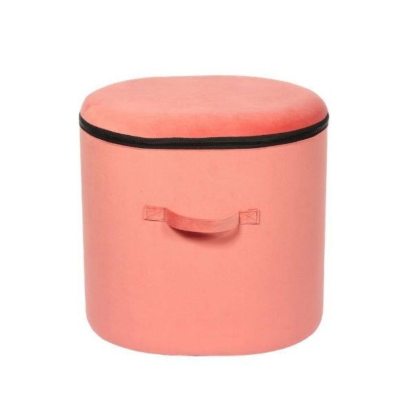 Puff oval almacenaje diseño vintage/ tapizado terciopelo rosa 43x35cm