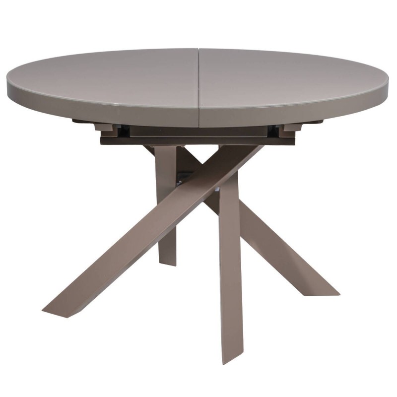 Ritz extendable round dining table in mocha steel and cappuccino glass, 160/120x76cm