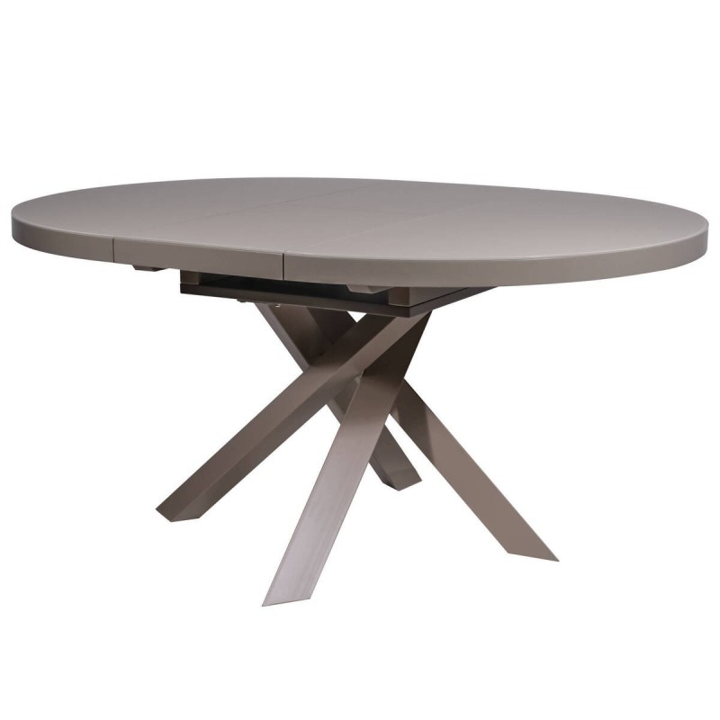 Ritz extendable round dining table in mocha steel and cappuccino glass, 160/120x76cm