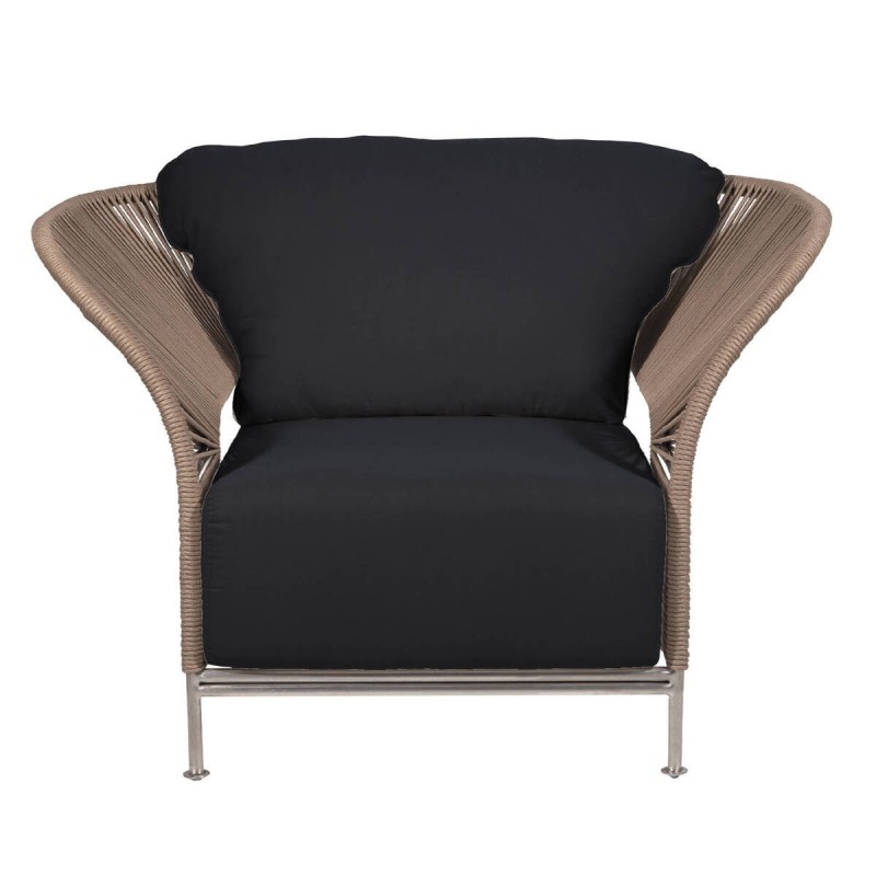 Sillón exterior cuerda trenzada color arena - tela gris antracita 119x90x72cm