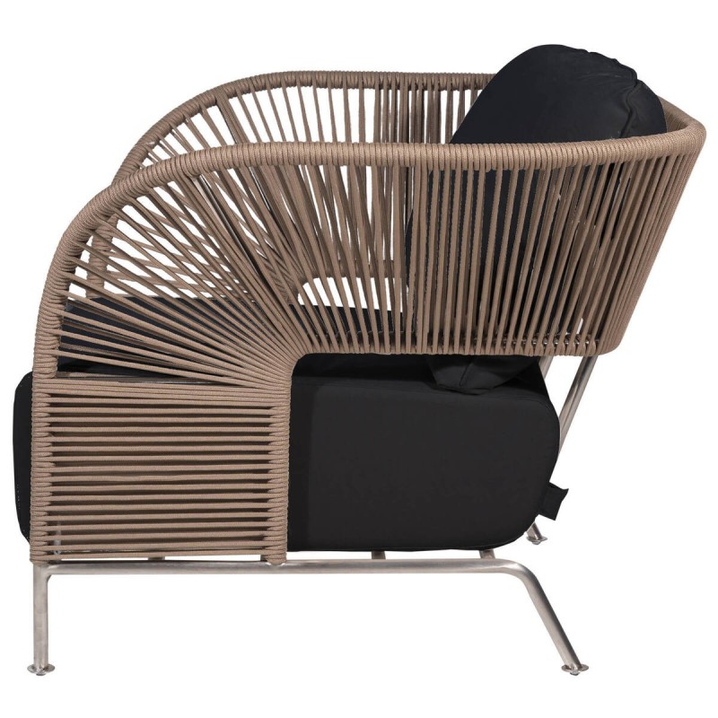 Sillón exterior cuerda trenzada color arena - tela gris antracita 119x90x72cm