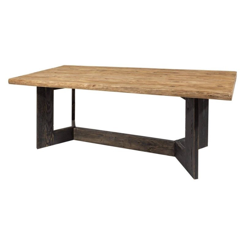 Rectangular dining table made of recycled pine wood - black wooden legs 220x100x76cm