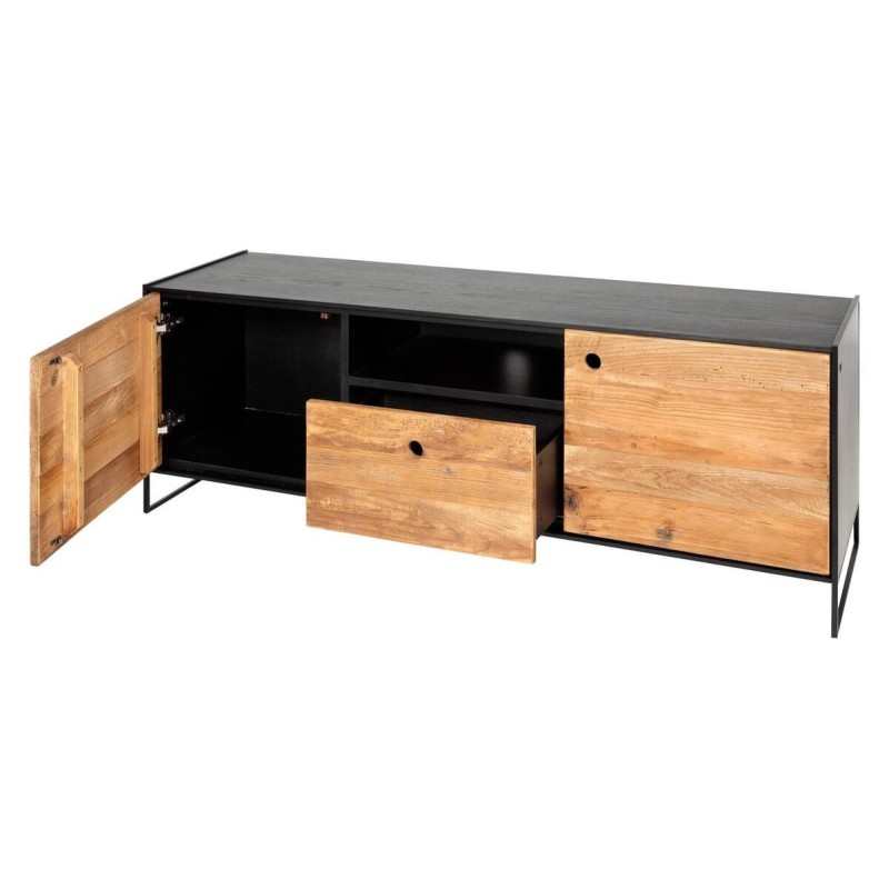 Mueble tv madera de pino reciclado - patas metálicas negras 144,5 x 40 x 51cm